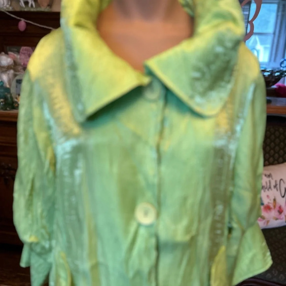 Damee Inc Shimmering Lime Green Swing Jacket 3/4 Sleeve NWT S - Picture 6 of 7